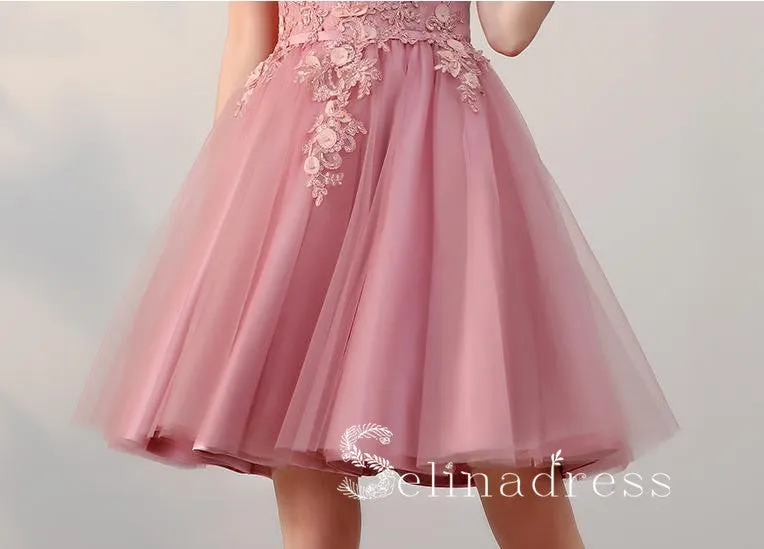 A-line Off-the-shoulder Pink Charming Short Prom Dress Homecoming Dress HML002