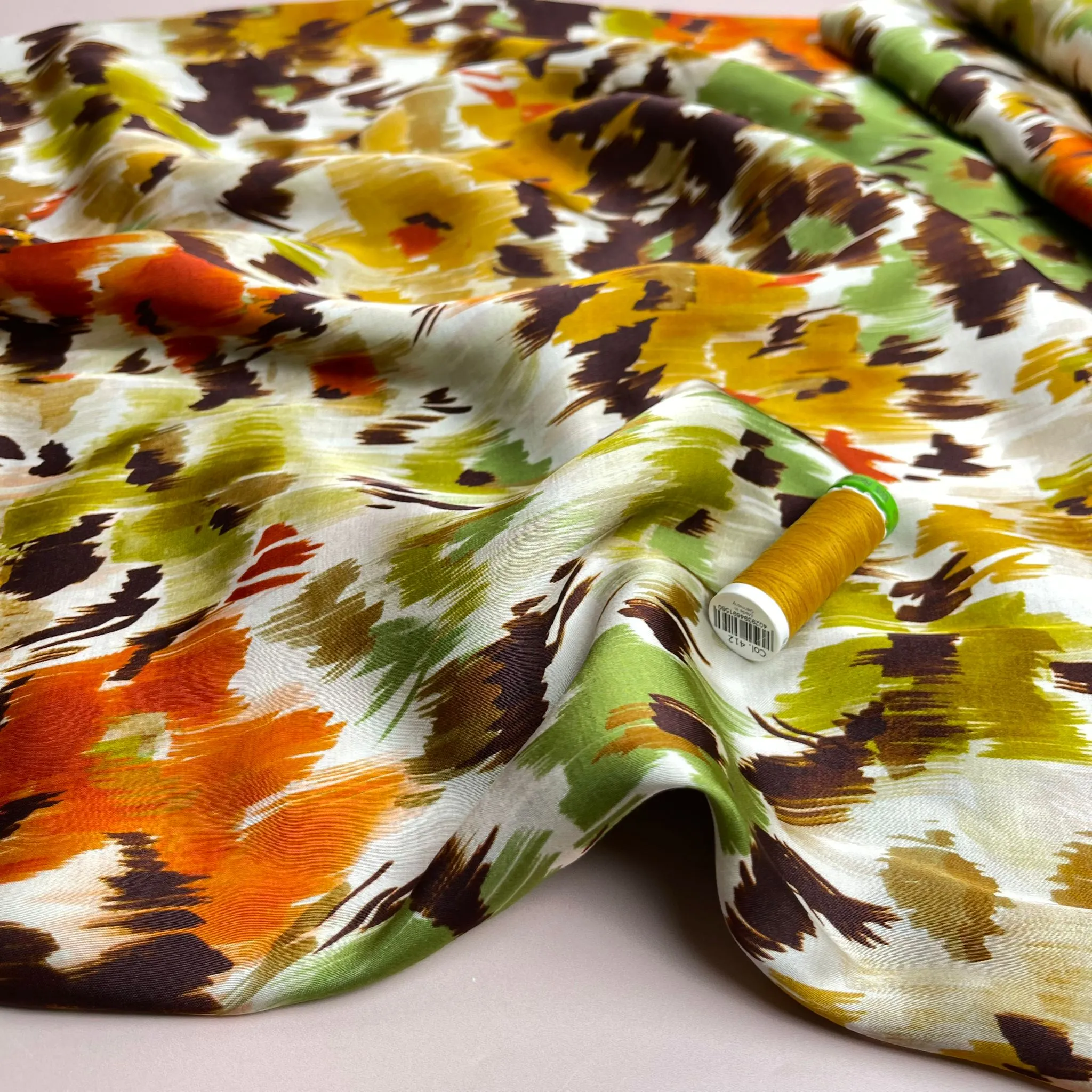 Abstract Flower Field Autumn Viscose Sateen Fabric