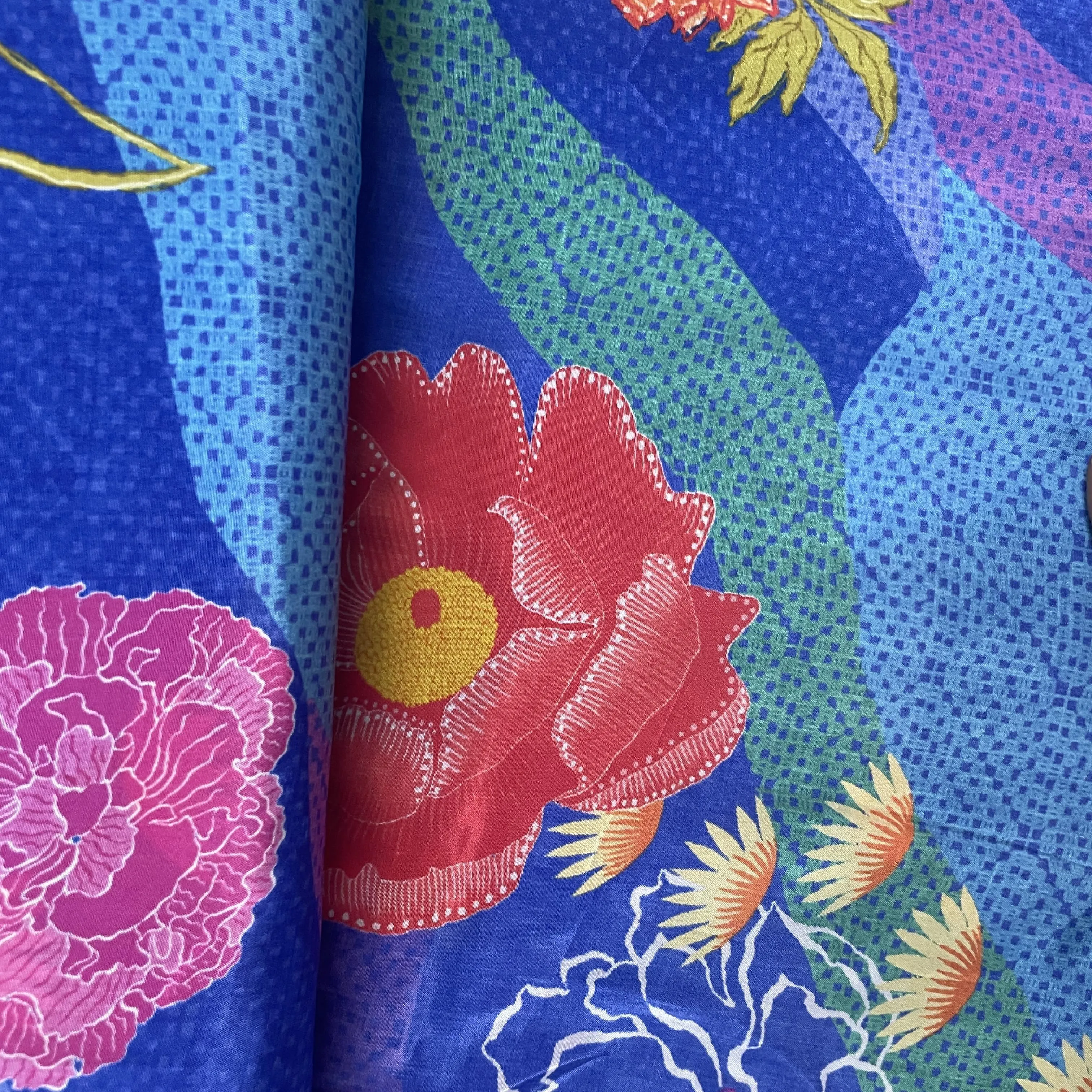 Blue Floral Print Crepe Fabric 18036