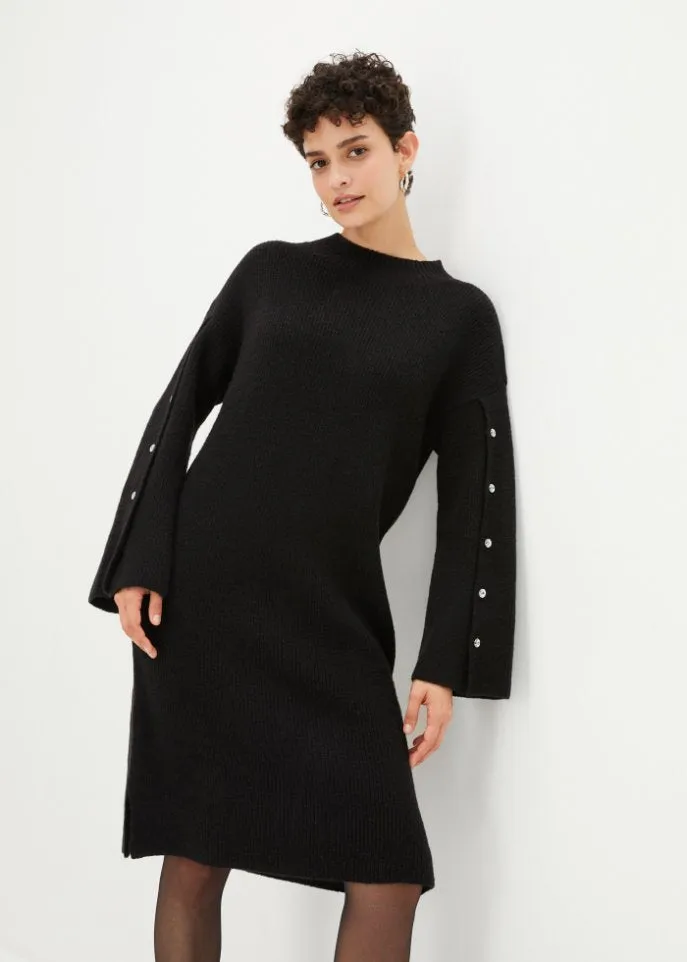 Bpc Selection Knit Dress with Sophisticated Sleeves, Black