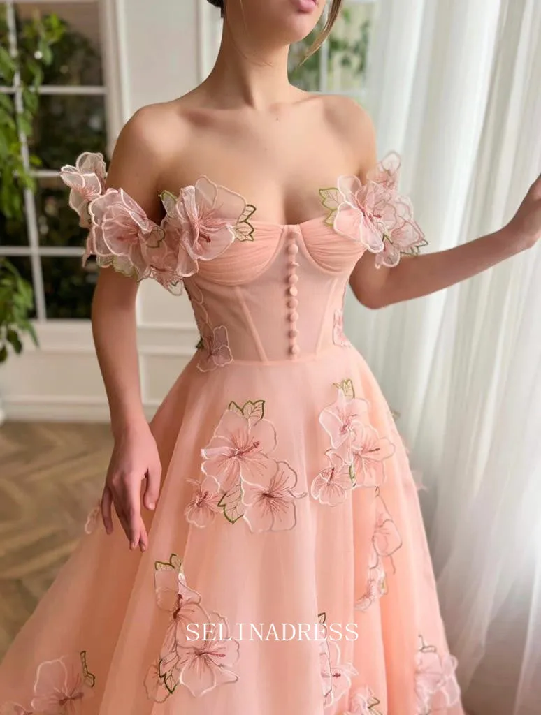 Chic A-line Off-the-shoulder Elegant Long Prom Dress Charming Peach Garden Gown #LOP202