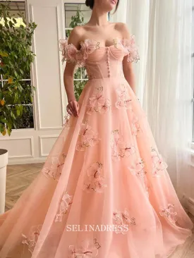 Chic A-line Off-the-shoulder Elegant Long Prom Dress Charming Peach Garden Gown #LOP202