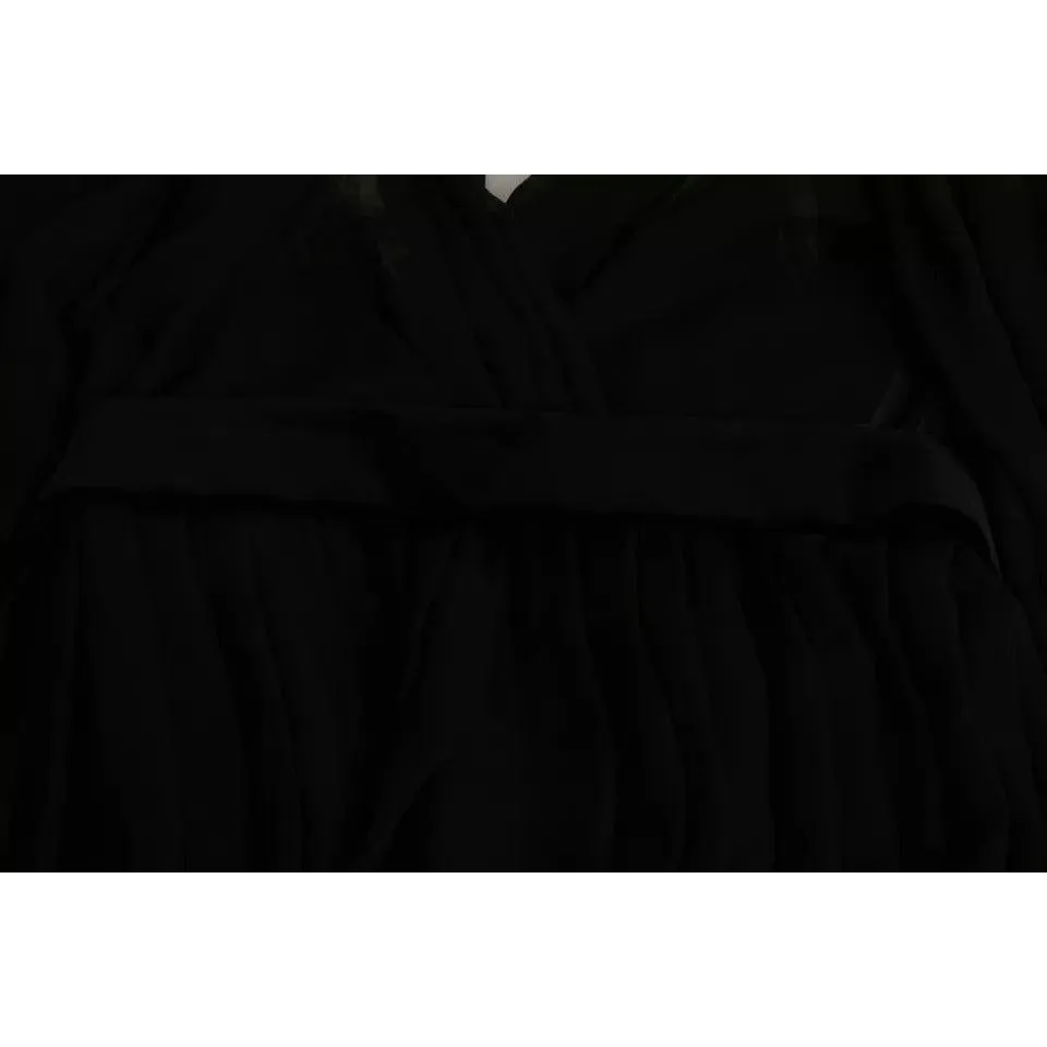 Dolce & Gabbana Black Mesh Pleated Mini Silk Blend Dress