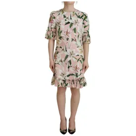 Dolce & Gabbana Pink Lily Viscose Sheath Knee Length Dress