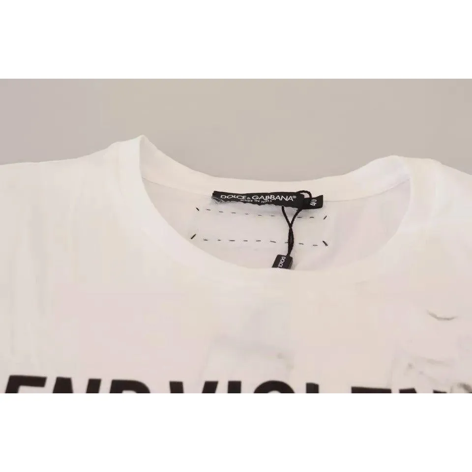 Dolce & Gabbana White Printed Short Sleeves T-Shirt Top