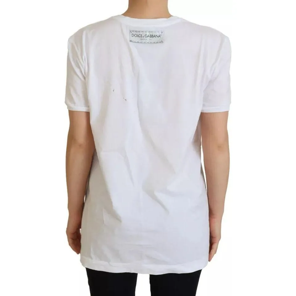 Dolce & Gabbana White Printed Short Sleeves T-Shirt Top