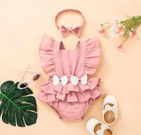 Dusty Pink Bib Double Bow Romper