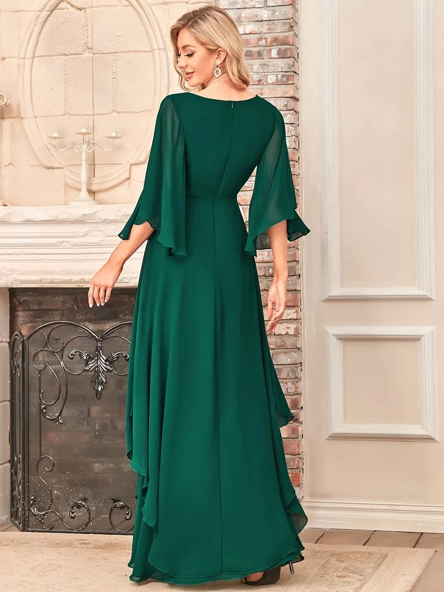 Elegant V-Neck Ruffle Sleeve Mother of the Bride Dress