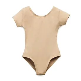 Elowel Kids Girls' Basic Short Sleeve Leotard (Size 2-14 Years) Nude