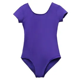 Elowel Kids Girls' Basic Short Sleeve Leotard (Size 2-14 Years) Purple