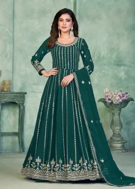 Georgette Fabric Green Embroidered Wedding Party Anarkali Suit