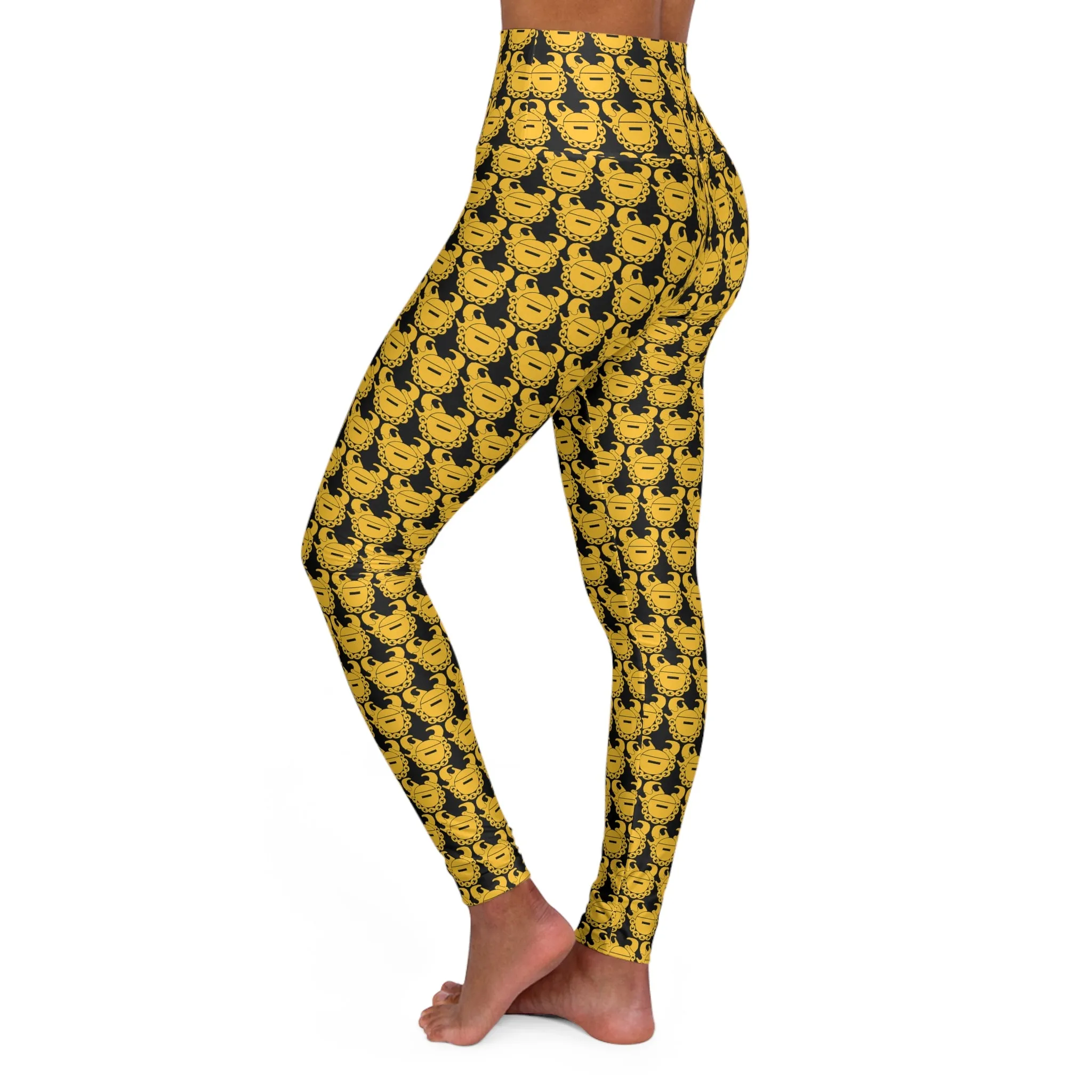 High Waisted Yoga Leggings - Black/Gold Helmets