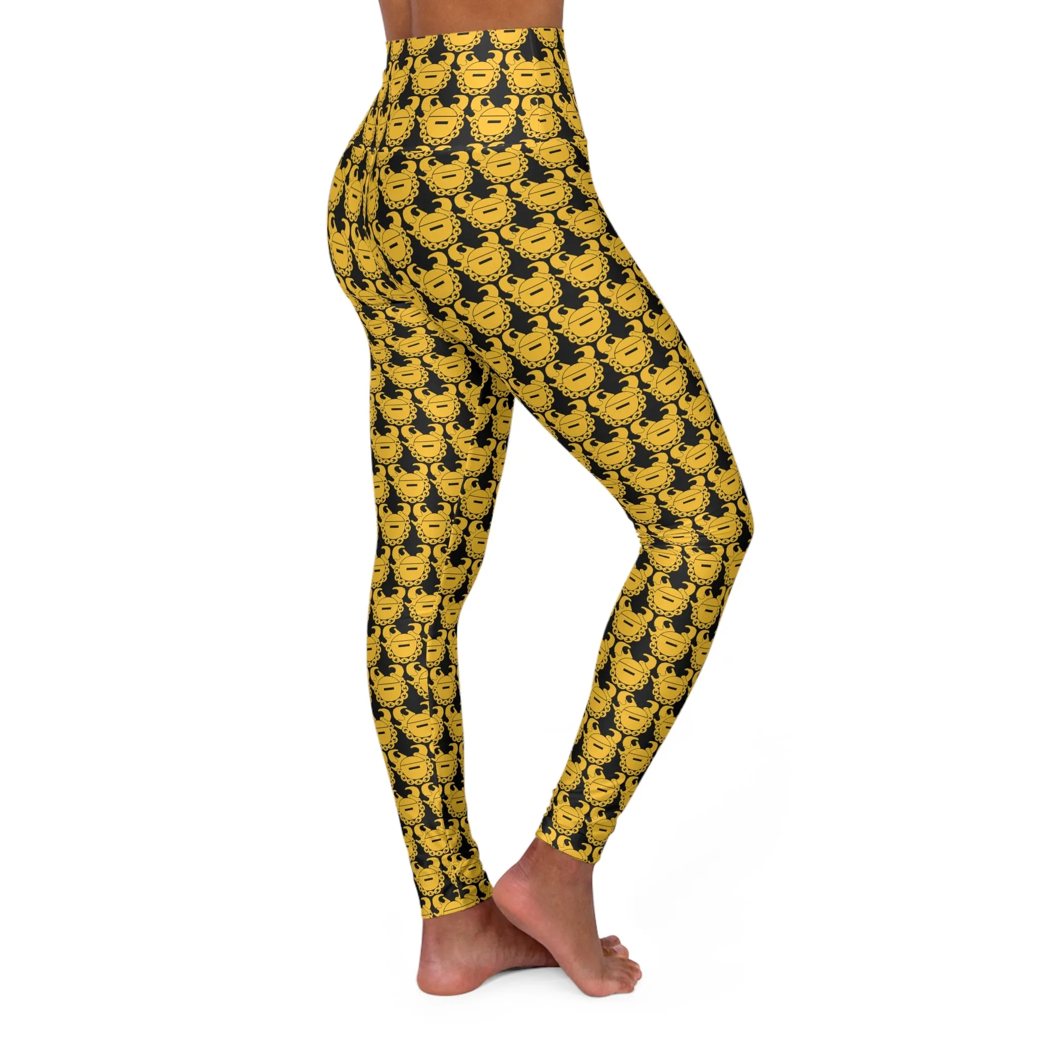 High Waisted Yoga Leggings - Black/Gold Helmets