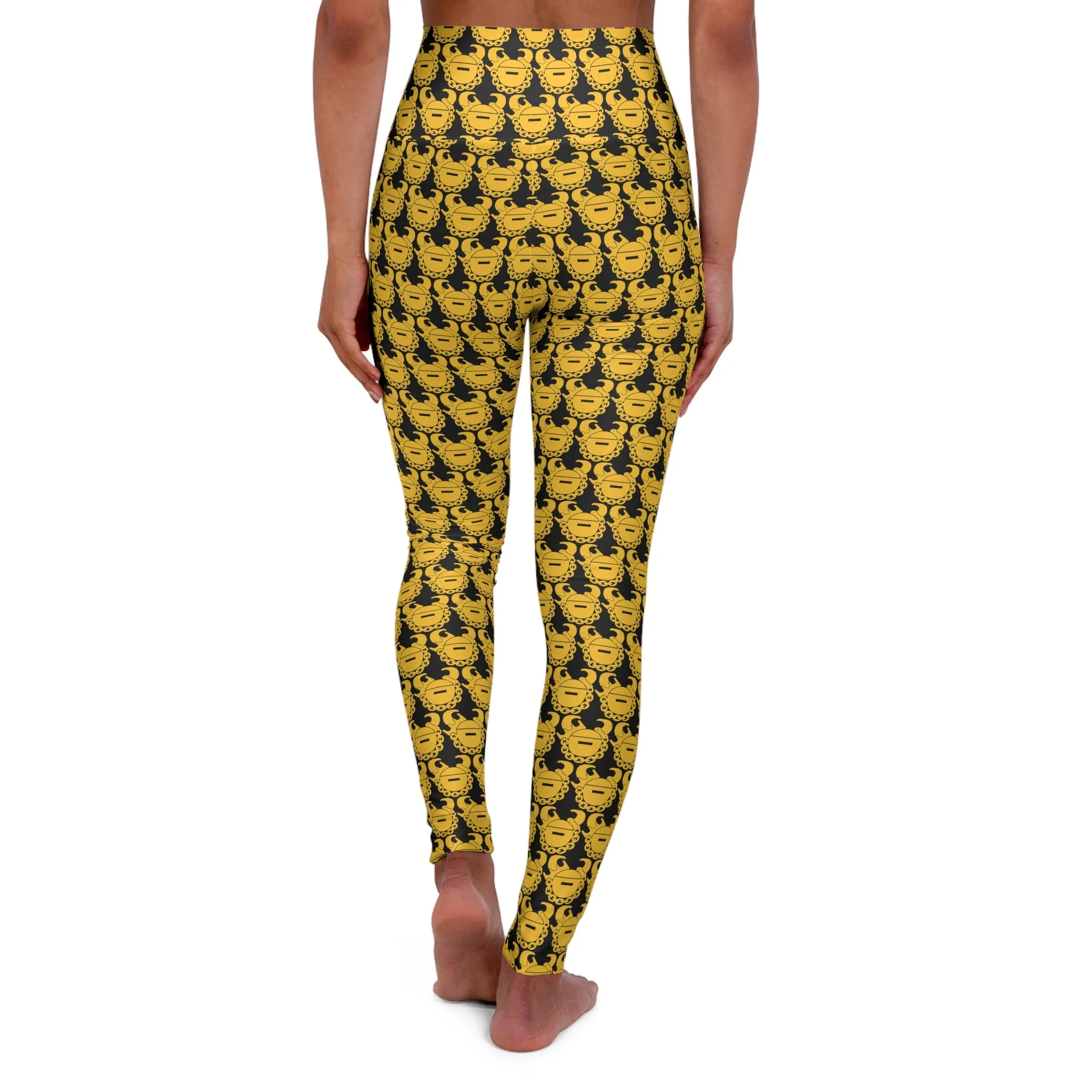 High Waisted Yoga Leggings - Black/Gold Helmets