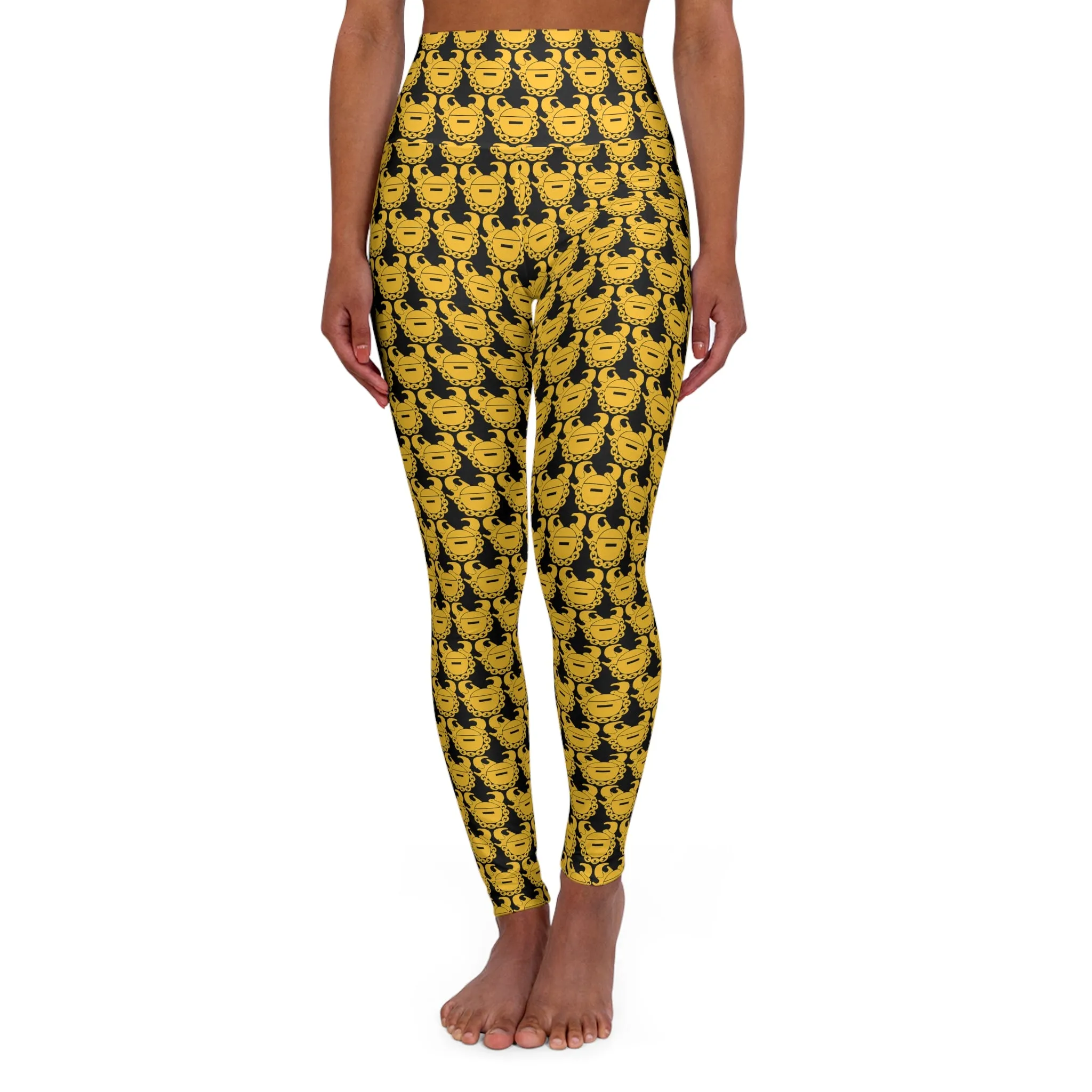 High Waisted Yoga Leggings - Black/Gold Helmets