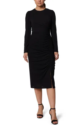 Laundry Crew Neck Long Sleeve Ruched Side Slit Side Zipper Back Doris Knit Dress