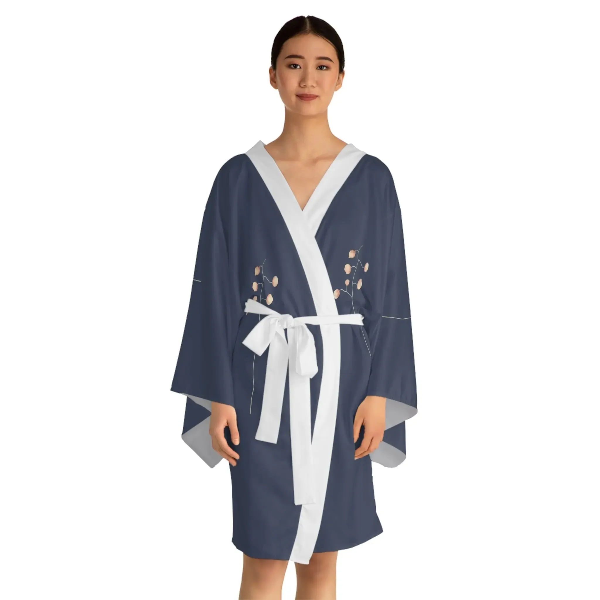 Loungewear  Kimono Robe Adorned with Delicate Flowers