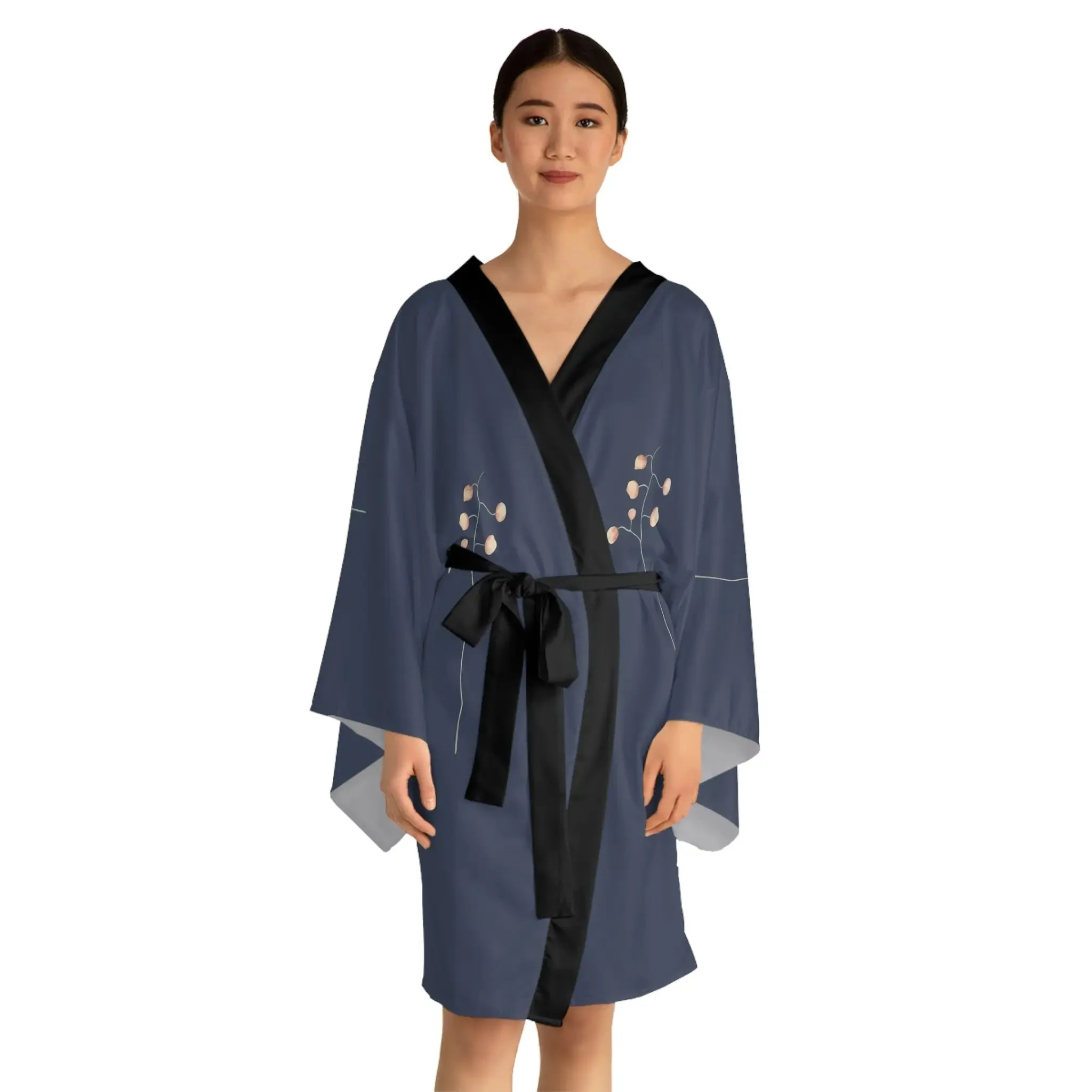 Loungewear  Kimono Robe Adorned with Delicate Flowers