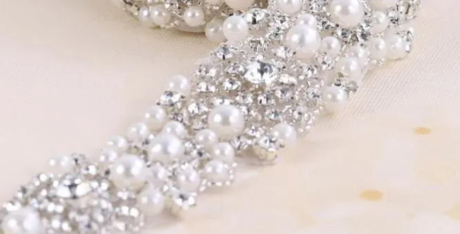 Luxury sparkling pearl rhinestone embellishment chain trimming 1 yard,  by Crystal Wedding UK