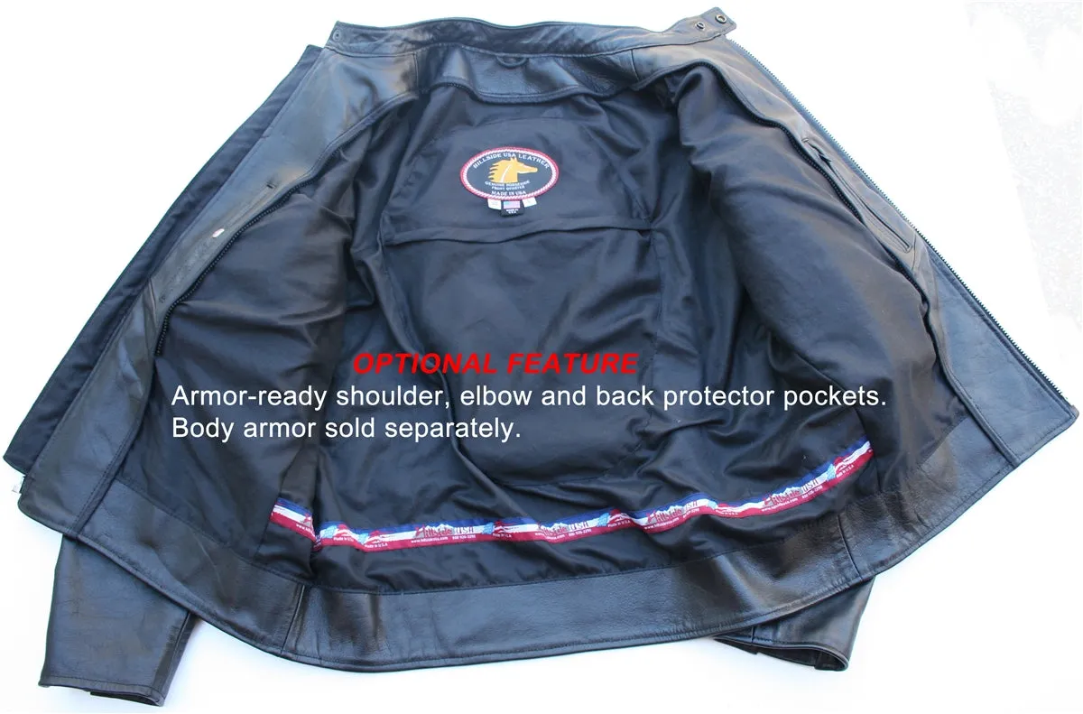 Men's Made in USA Black Bison Leather Vented Motorcycle Jacket