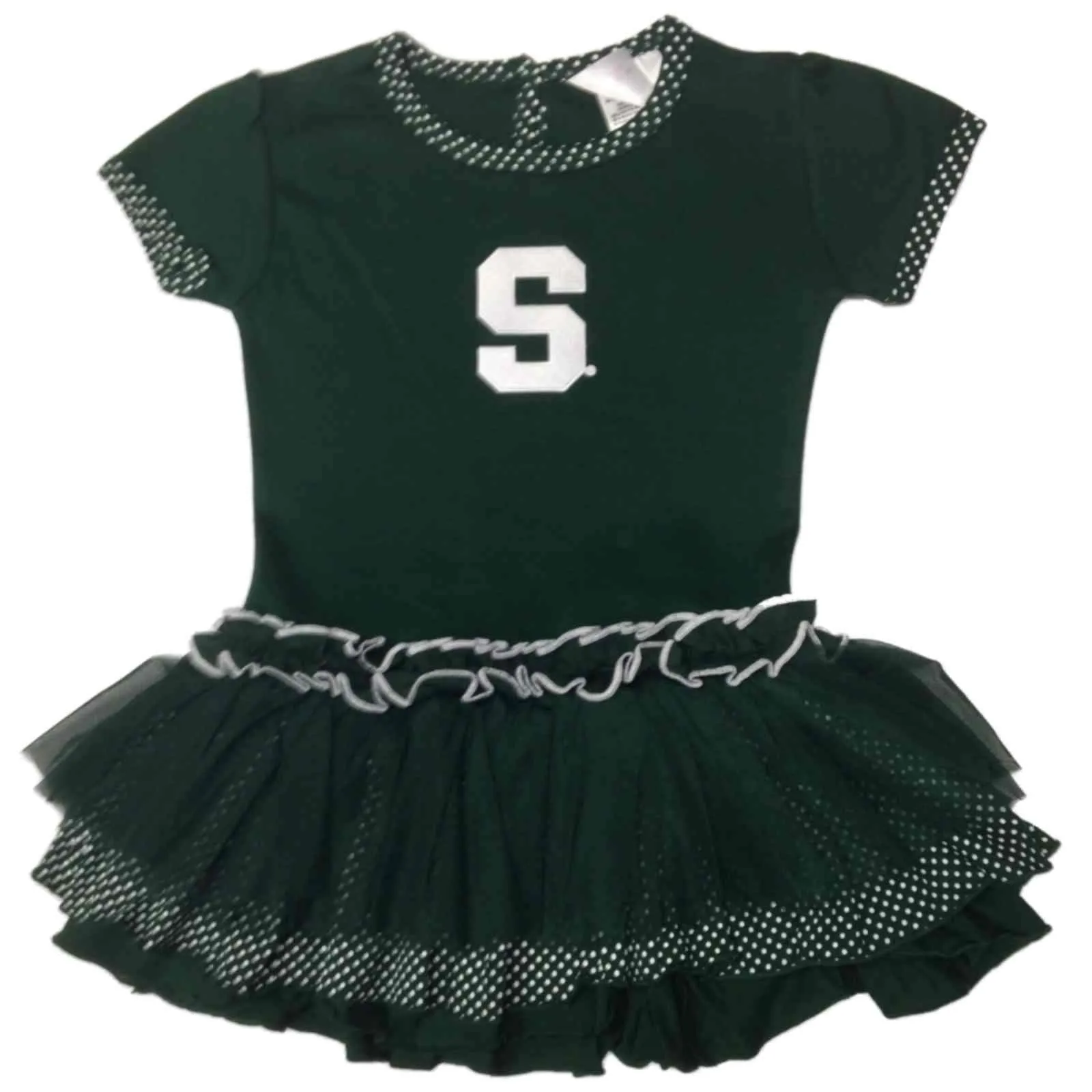 Michigan State Spartans TFA Toddler Girls Green Polka Dot One-Piece Tutu Dress