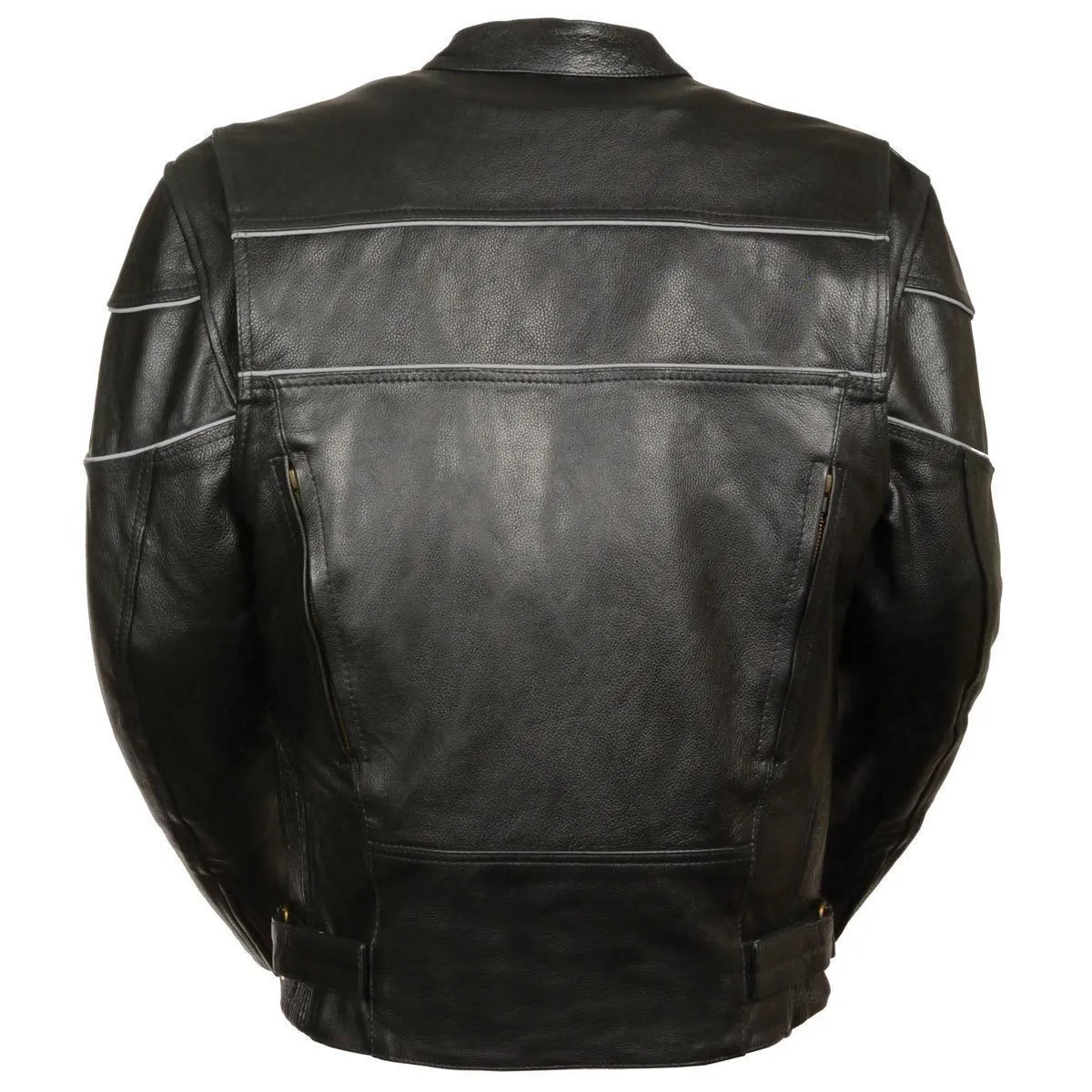 Milwaukee Leather SH1785 Men's Black Leather Scooter Style Motorcycle Jacket w/ Side Stretch and Reflective Piping