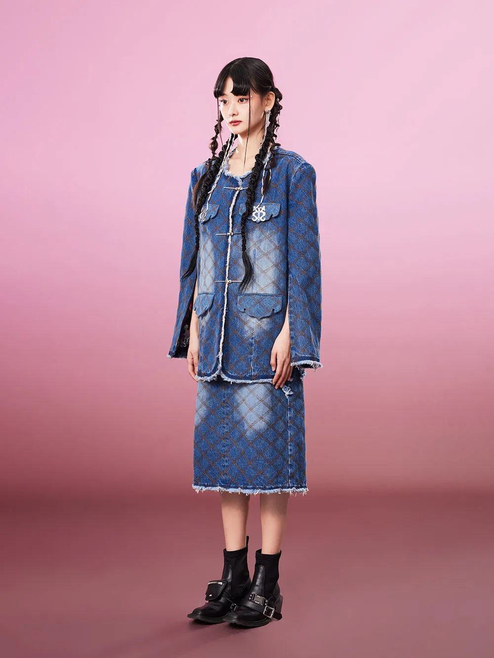 MUKZIN Plaid Denim Casual Skirt Looks-slimming