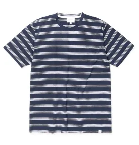 Norse Projects Johannes Cotton Linen Stripe T-Shirt – Dark Navy