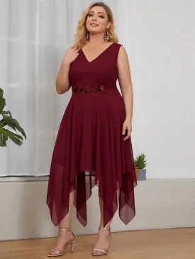 Plus Size Sleeveless Asymmetrical Hem Sequin Bridesmaid Dress