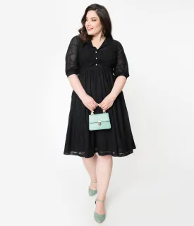 Plus Size Vintage Style Black Lace Lily Swing Dress