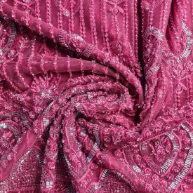 Premium Net Maroon CutDana Thread Embroidery Fabric