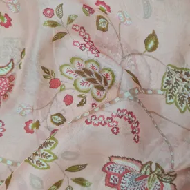 Premium Peach Pink Chintz Print Organza  Fabric