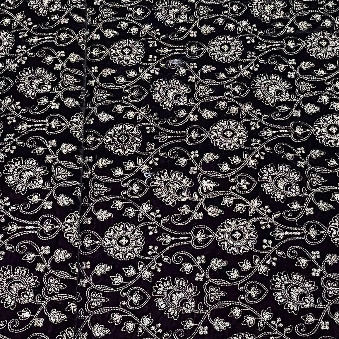 Premium Purple Floral Zari Sequins Embroidery Velvet Fabric