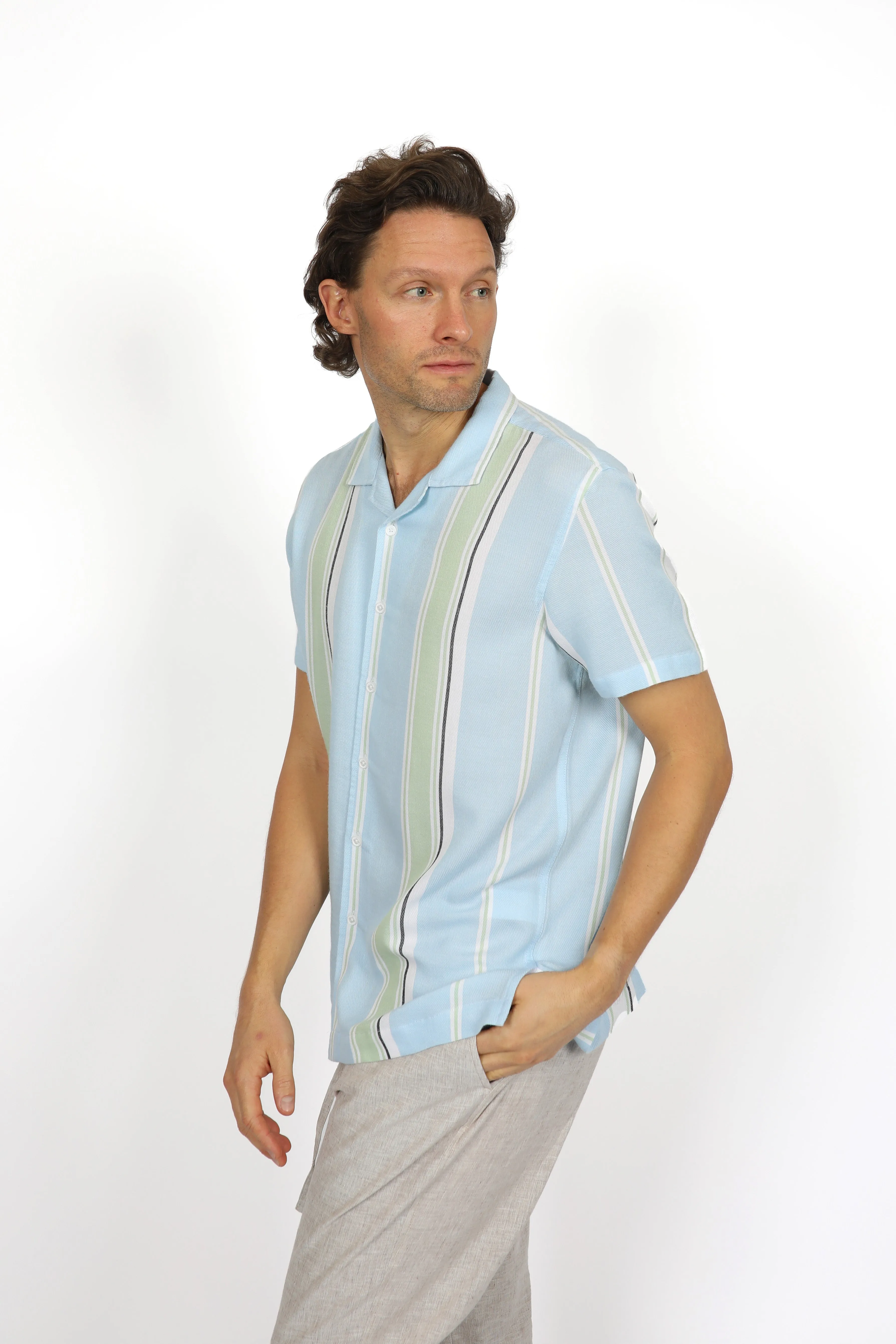 Relaxed Madrid Stripe Cuban Collar Shirt