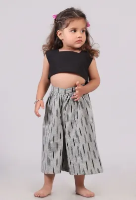 Set of 2: Black Cotton Crop Top with Pants