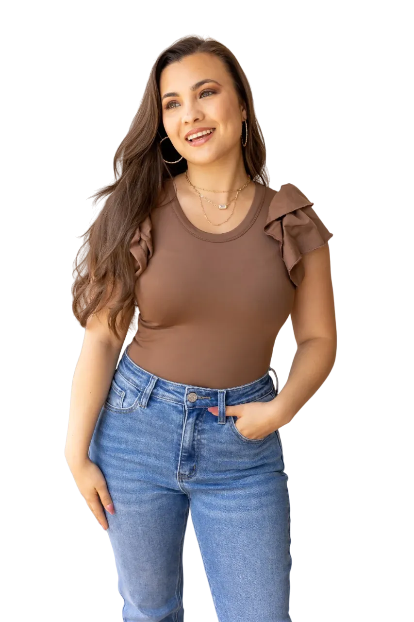 Southern Grace Women's The Eloise Ruffle Sleeve Brown Bodysuit