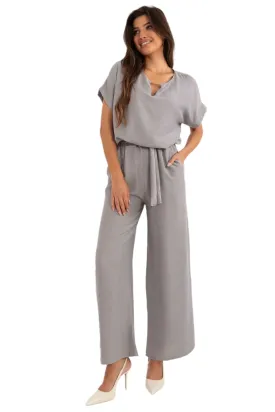 TEEK - Belted Necklace Top Pocketed Pants Set