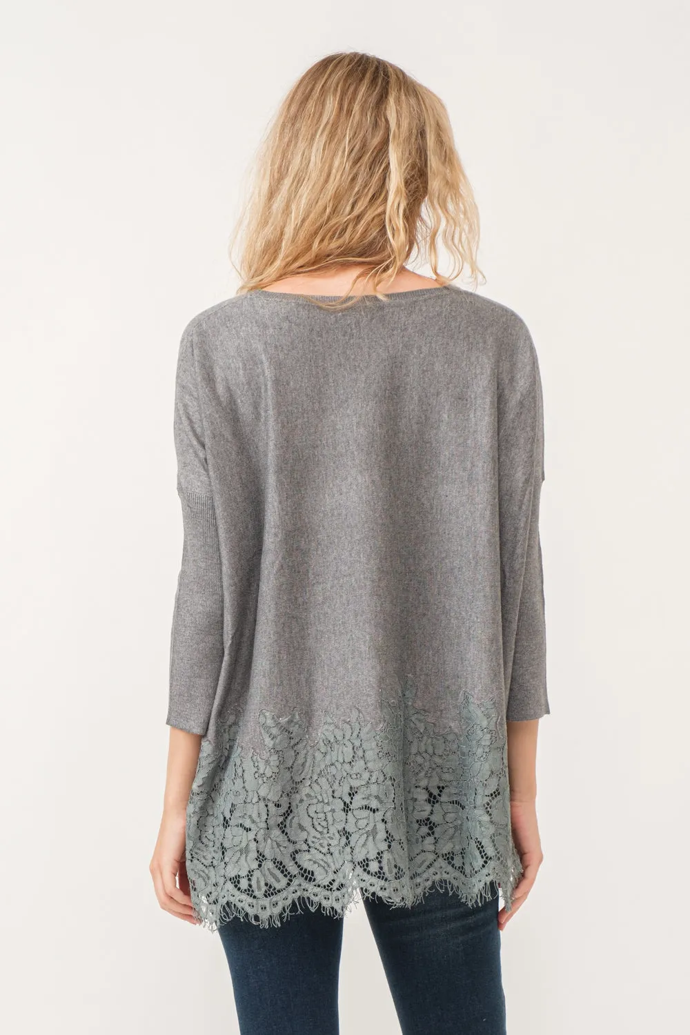 VALERIE CREWNECK DOLMAN SLEEVE TOP WITH LACE BORDER