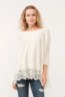 VALERIE CREWNECK DOLMAN SLEEVE TOP WITH LACE BORDER