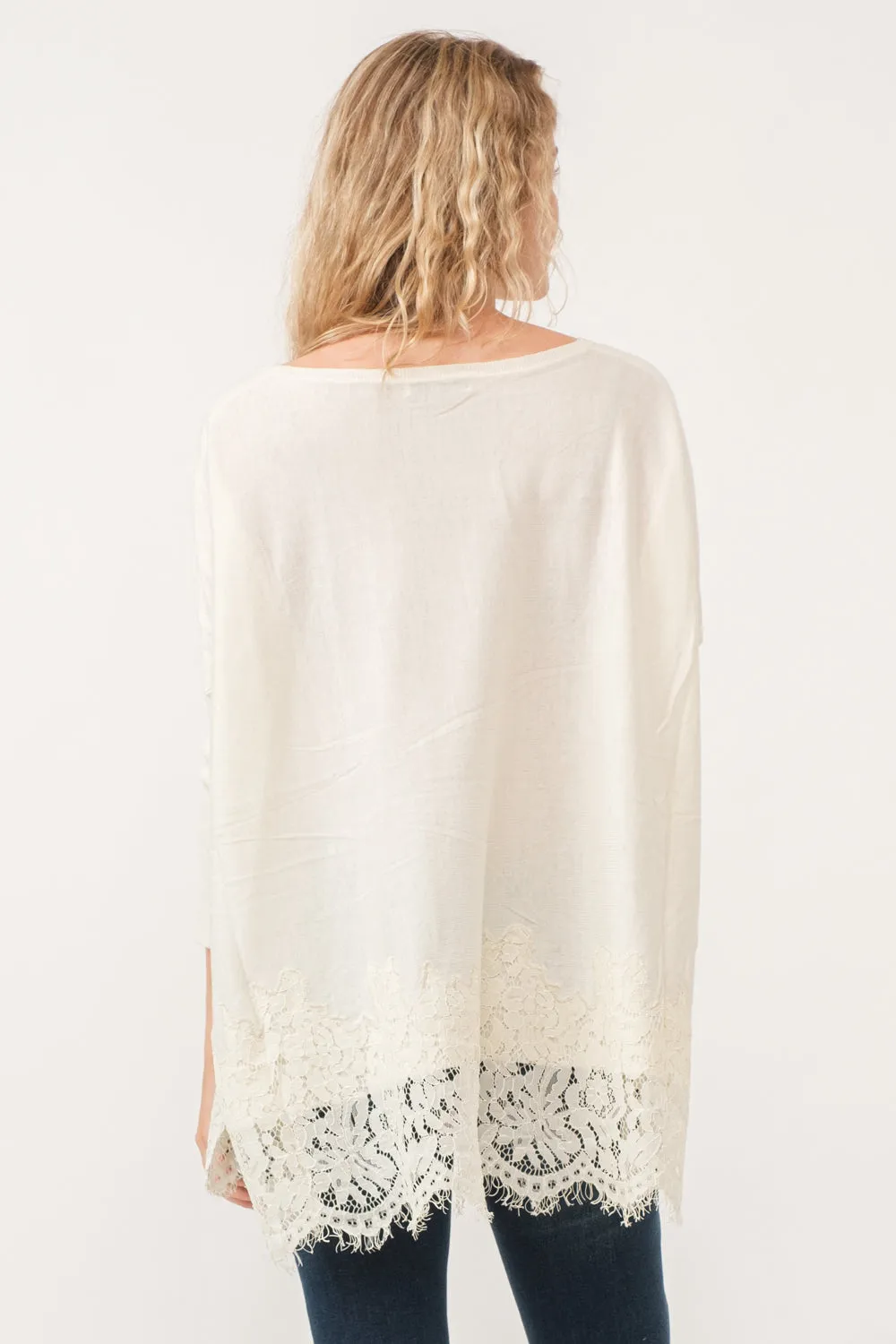 VALERIE CREWNECK DOLMAN SLEEVE TOP WITH LACE BORDER