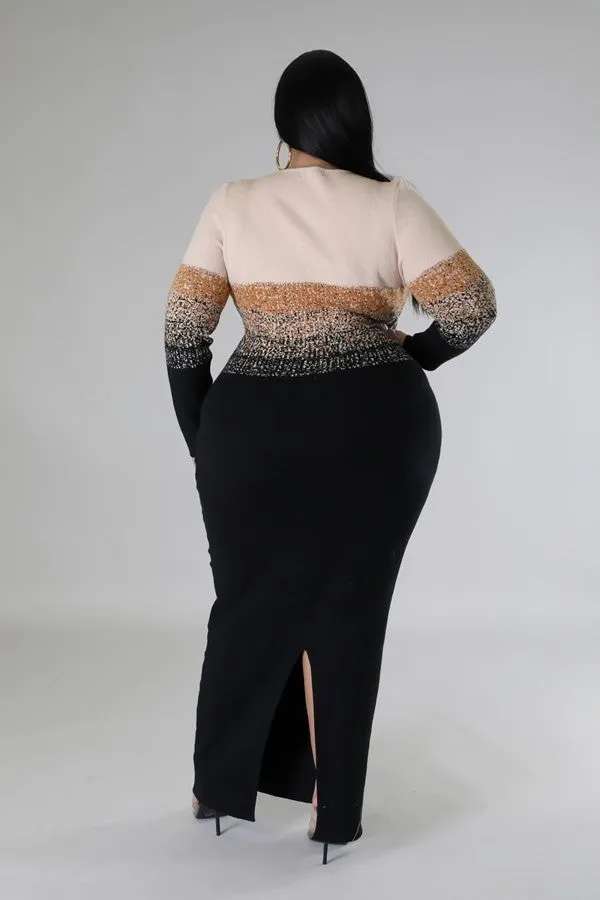 Voluptuous ( ) Ombre Stripe Round Neckline Semi-stretch Dress