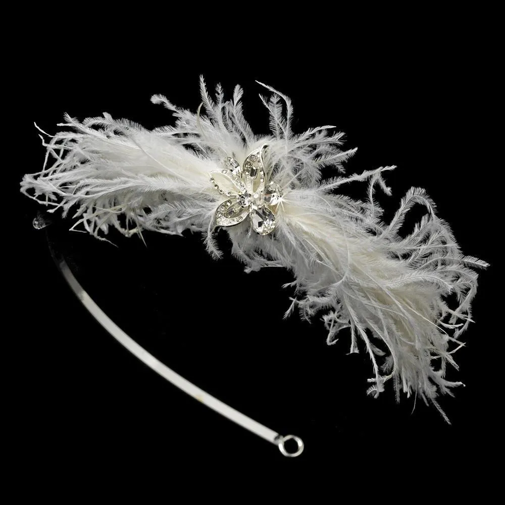 Whimsical Ostrich Feather and Crystal Bridal Headband