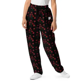 Women's Recycled Polyester Wide-Leg Joggers with Poppy Flowers